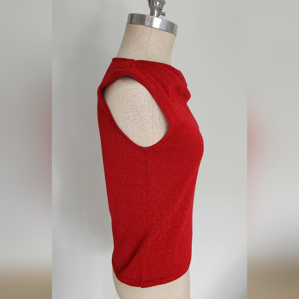 Y2K Vintage Red Sparlkly Sleevless Shirt - Picture 4 of 7
